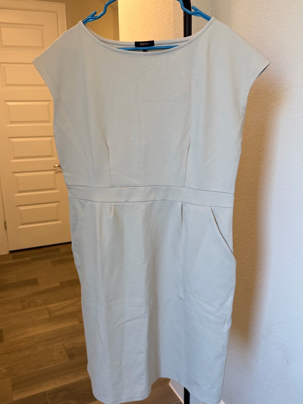 Quince Ultra-Stretch Ponte Ecru Beige Cap Sleeve Mini Dress XL